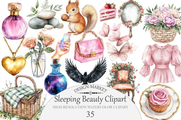 Download Watercolor Sleeping Beauty Clipart - Premium Bundle